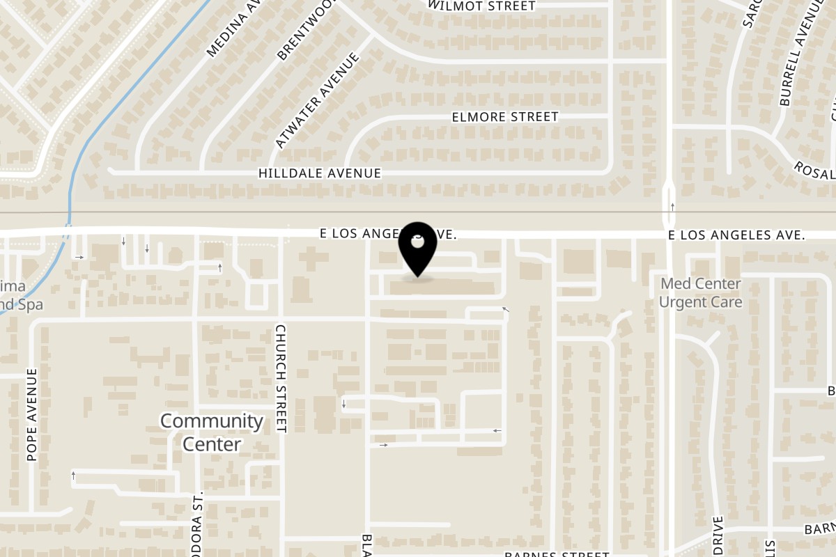 Map showing the location of Scrambled Eggs Cafe on 3200 E Los Angeles Ave Unit 8 in Simi Valley